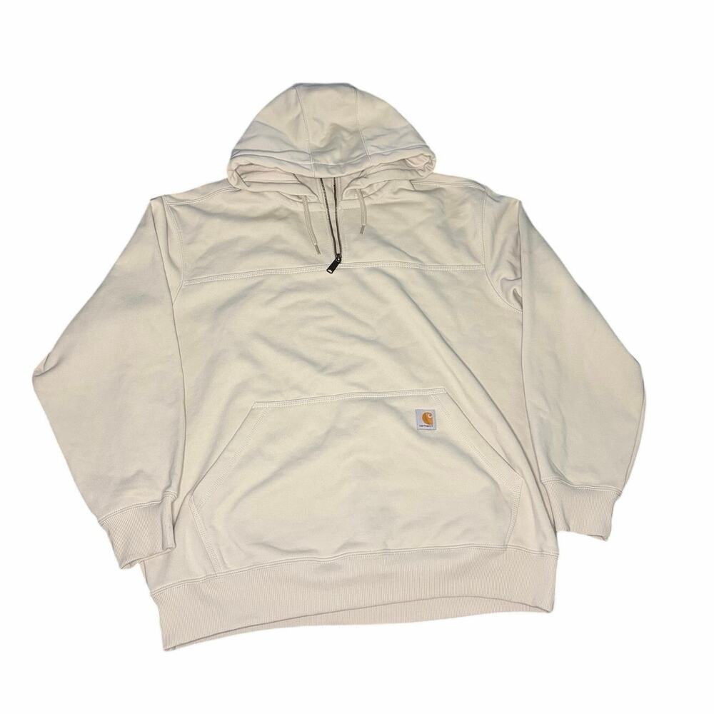 Carhartt Rain Defender Loose Fit Quarter-Zip Hoodie Cream Off-White Men’s XL